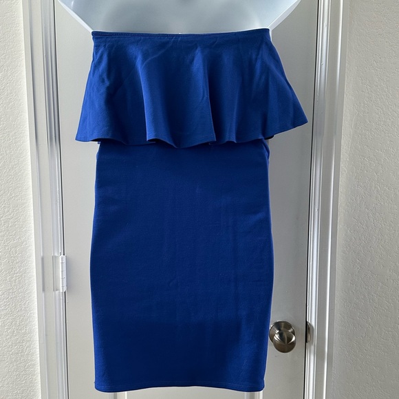 Strapless Blue Ruffle Dress Size L Rolla Coster Rayon Blend - Picture 4 of 8